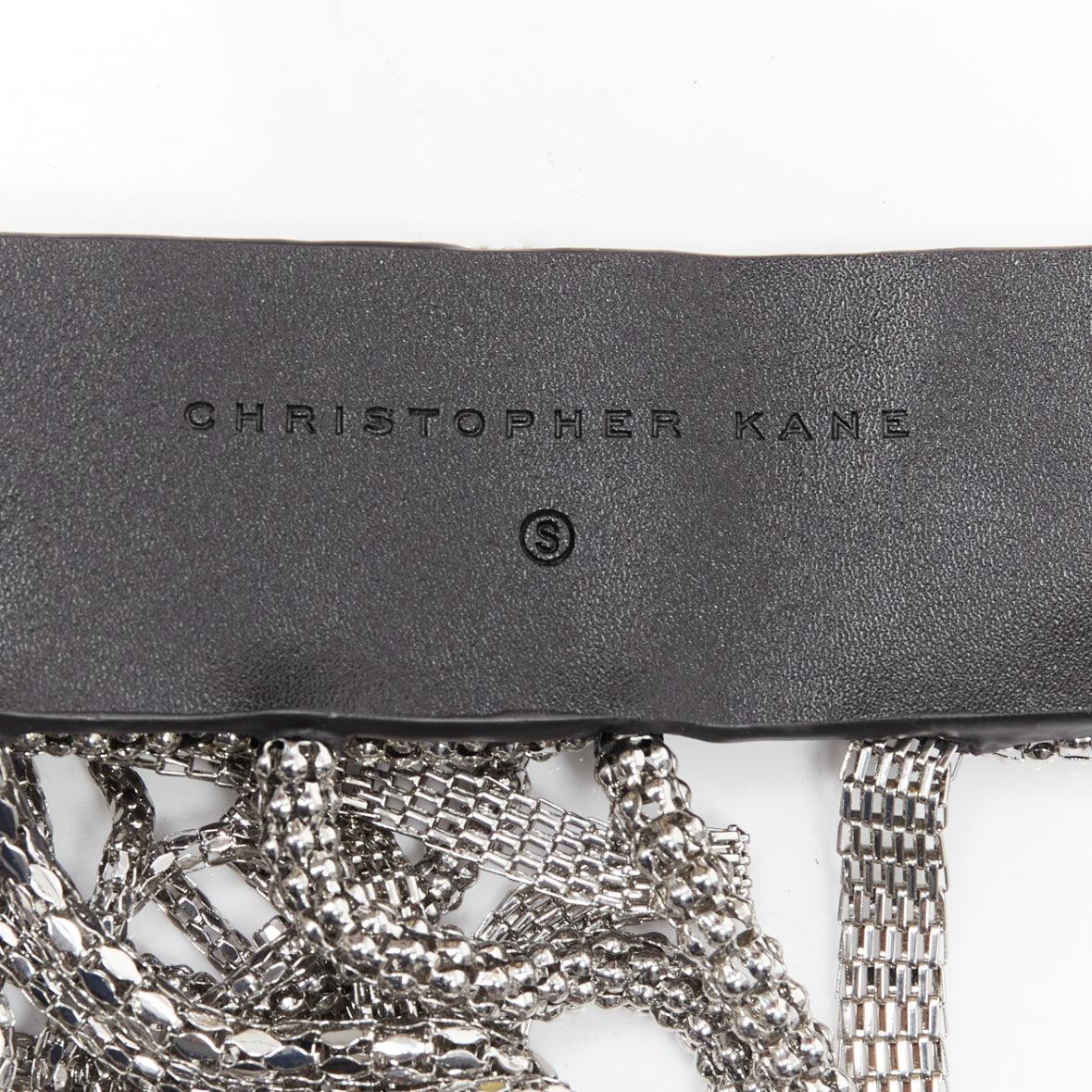 CHRISTOPHER KANE silver multi chain stud front black leather fringe belt S For Sale 5