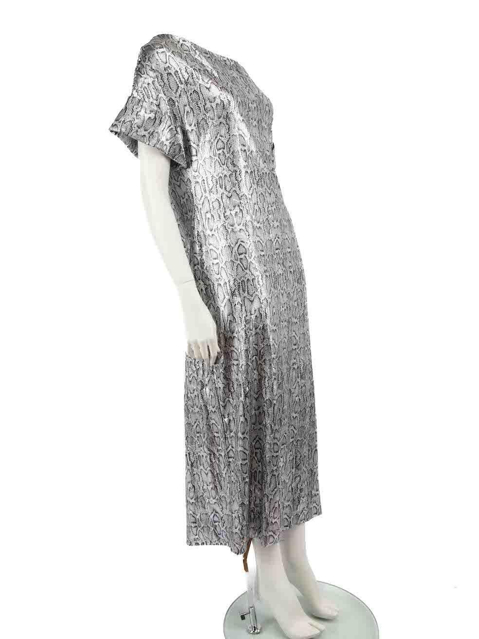 CONDITION is Never worn, with tags. No visible wear to dress is evident on this new Christopher Kane designer resale item.
  
  
  
  Details
  
  
  Silver
  
  Synthetic
  
  Midi dress
  
  Off the shoulder
  
  Snakeskin print pattern
  
 