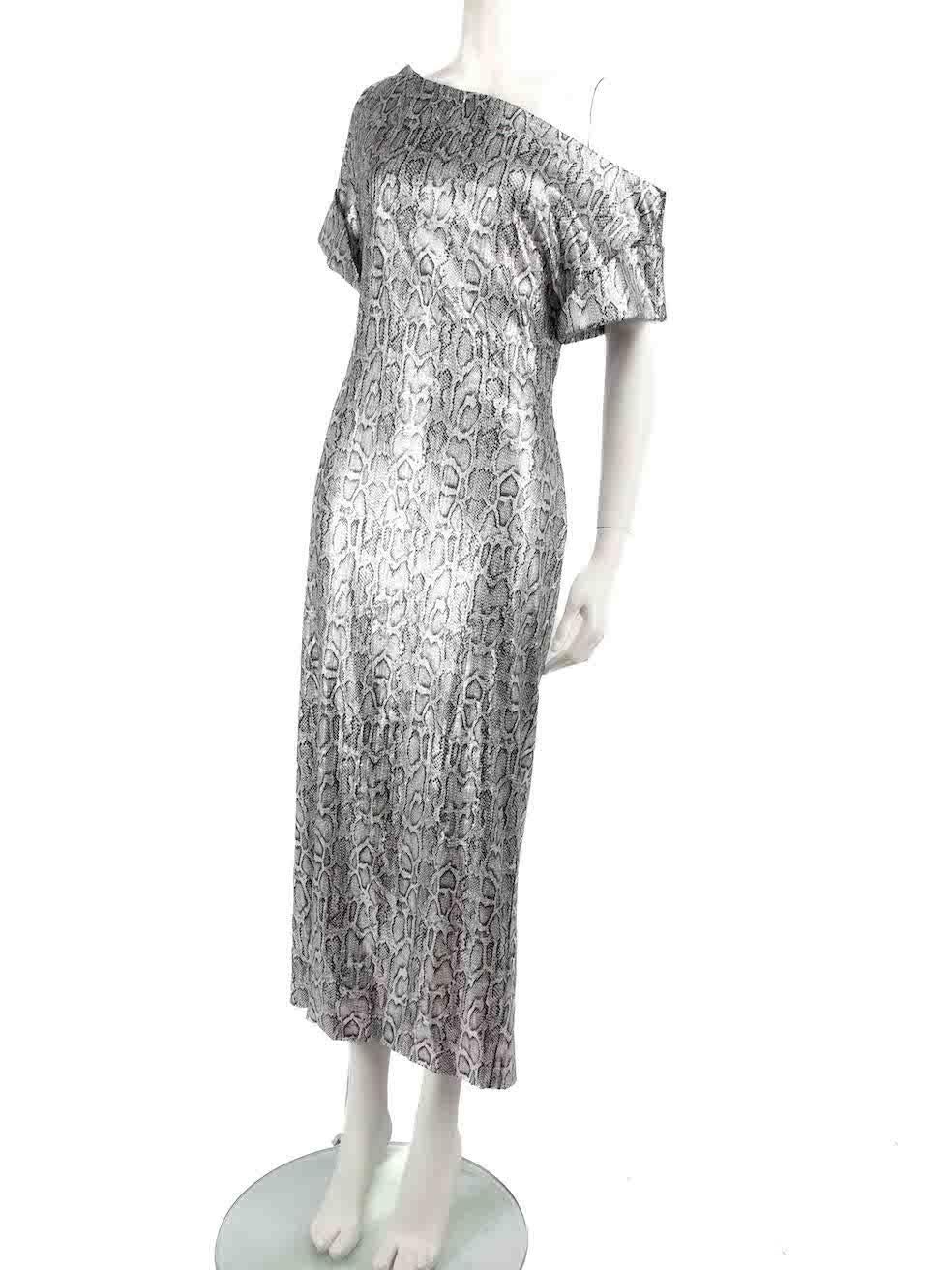 Women's Christopher Kane Silver Snakeskin Sequin Midi Dress Size XL For Sale