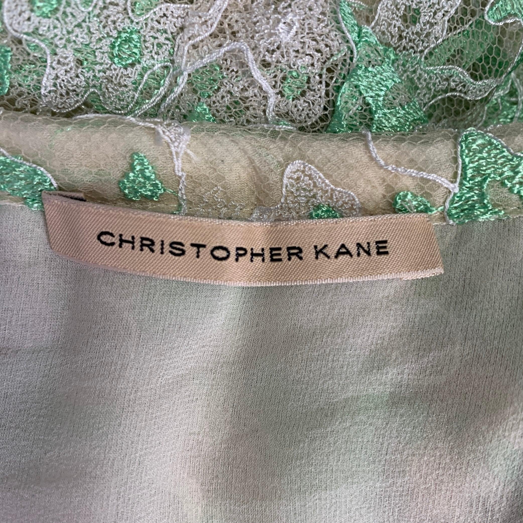 CHRISTOPHER KANE Size 6 Green Cream Silk Pleated Above Knee Skirt In Excellent Condition For Sale In San Francisco, CA