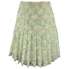 CHRISTOPHER KANE Size 6 White & Green PLeated Silk Skirt