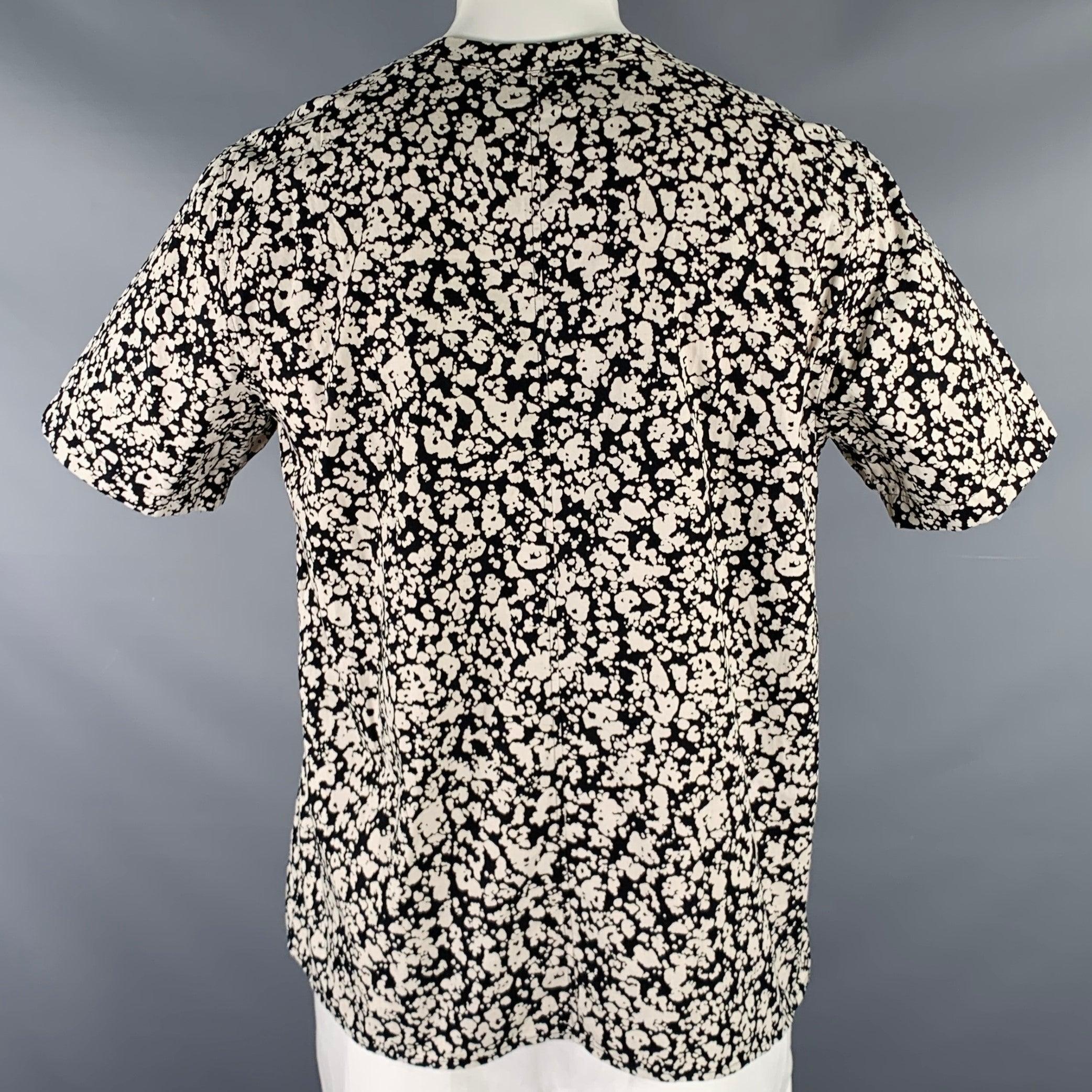 Men's CHRISTOPHER KANE Size XXL Black White Splattered Cotton Short Sleeve Shirt For Sale