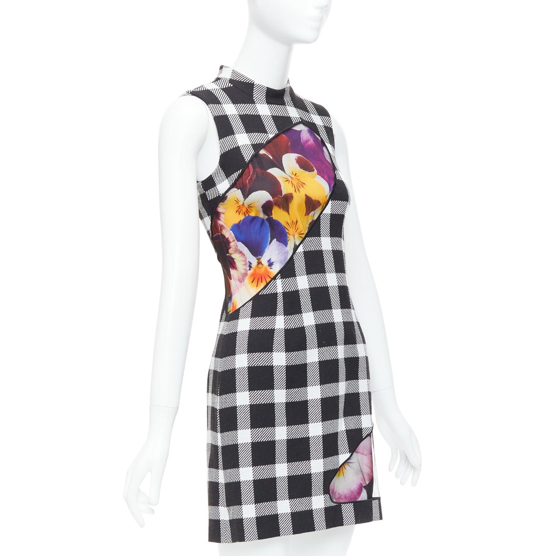 Gray CHRISTOPHER KANE virgin wool multicolor orchid plaid print dress IT38 XS For Sale