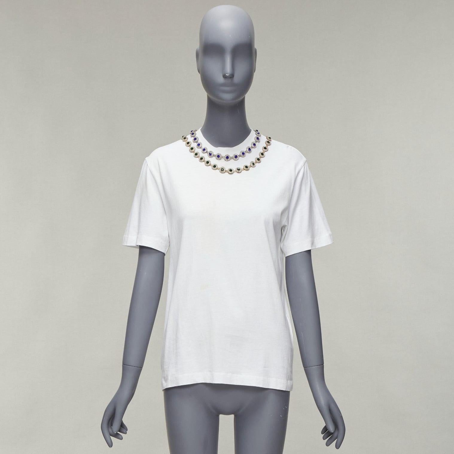 CHRISTOPHER KANE white cotton mixed rhinestone tromp loeil necklace tshirt M For Sale 5