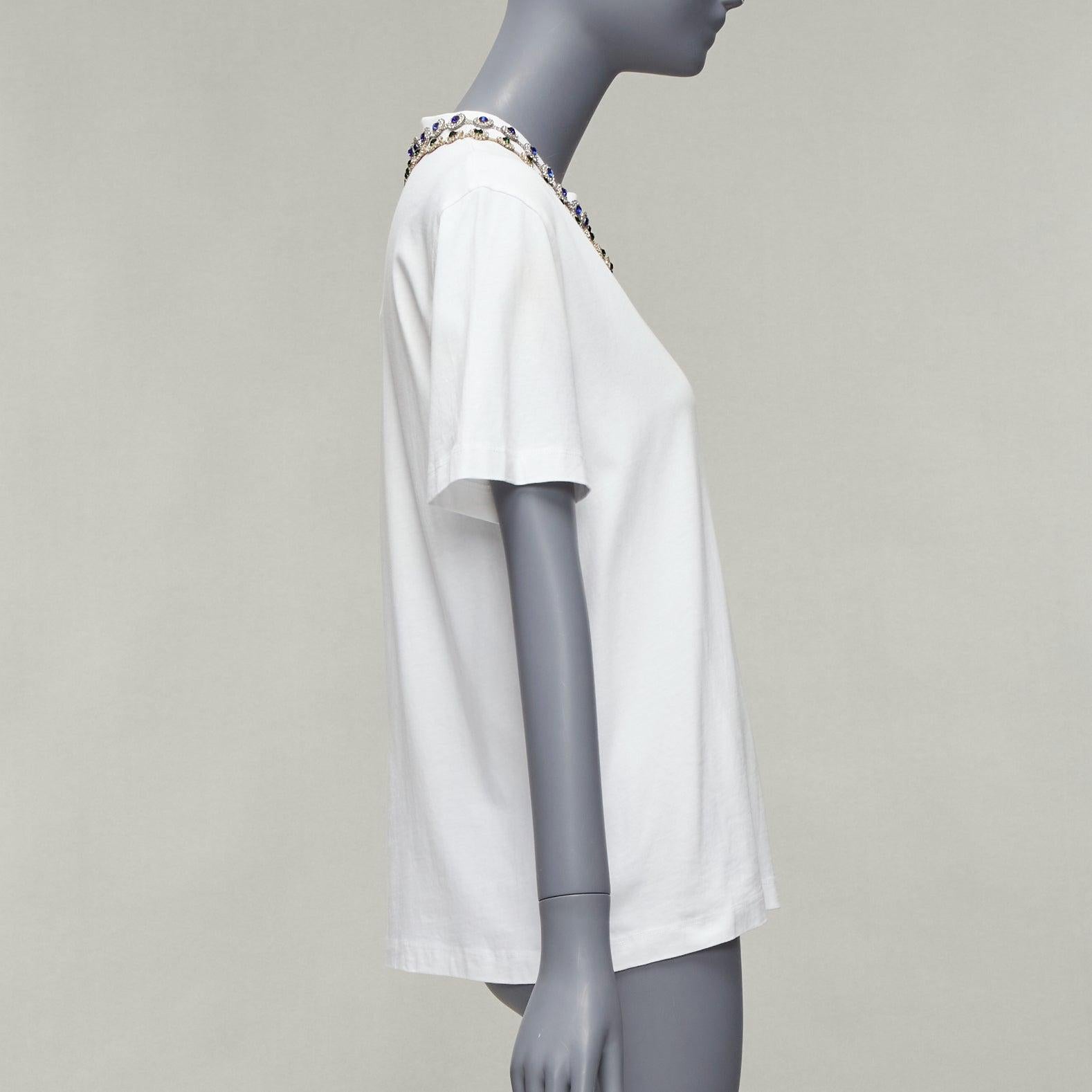 CHRISTOPHER KANE white cotton mixed rhinestone tromp loeil necklace tshirt M In Fair Condition For Sale In Hong Kong, NT