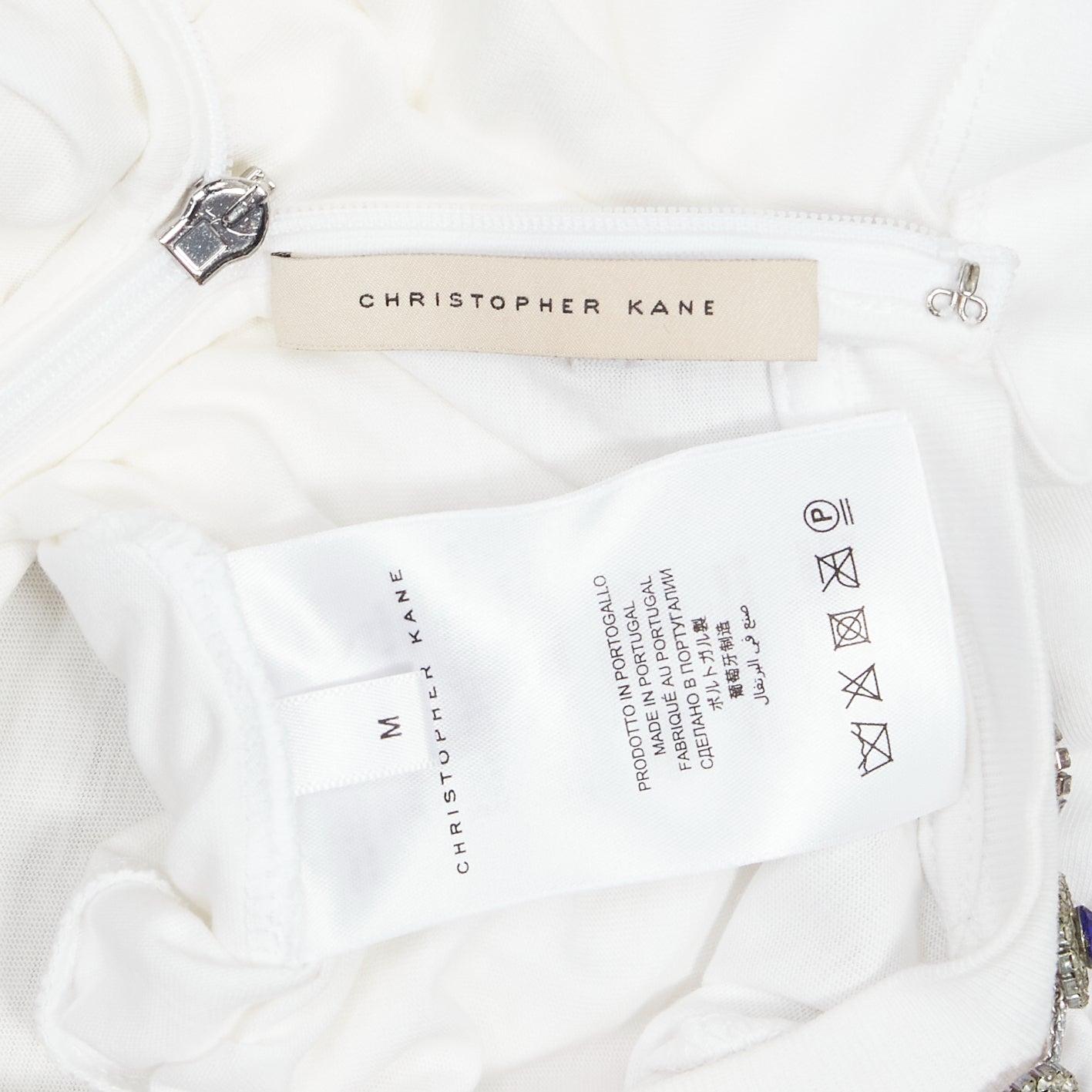 CHRISTOPHER KANE white cotton mixed rhinestone tromp loeil necklace tshirt M For Sale 4