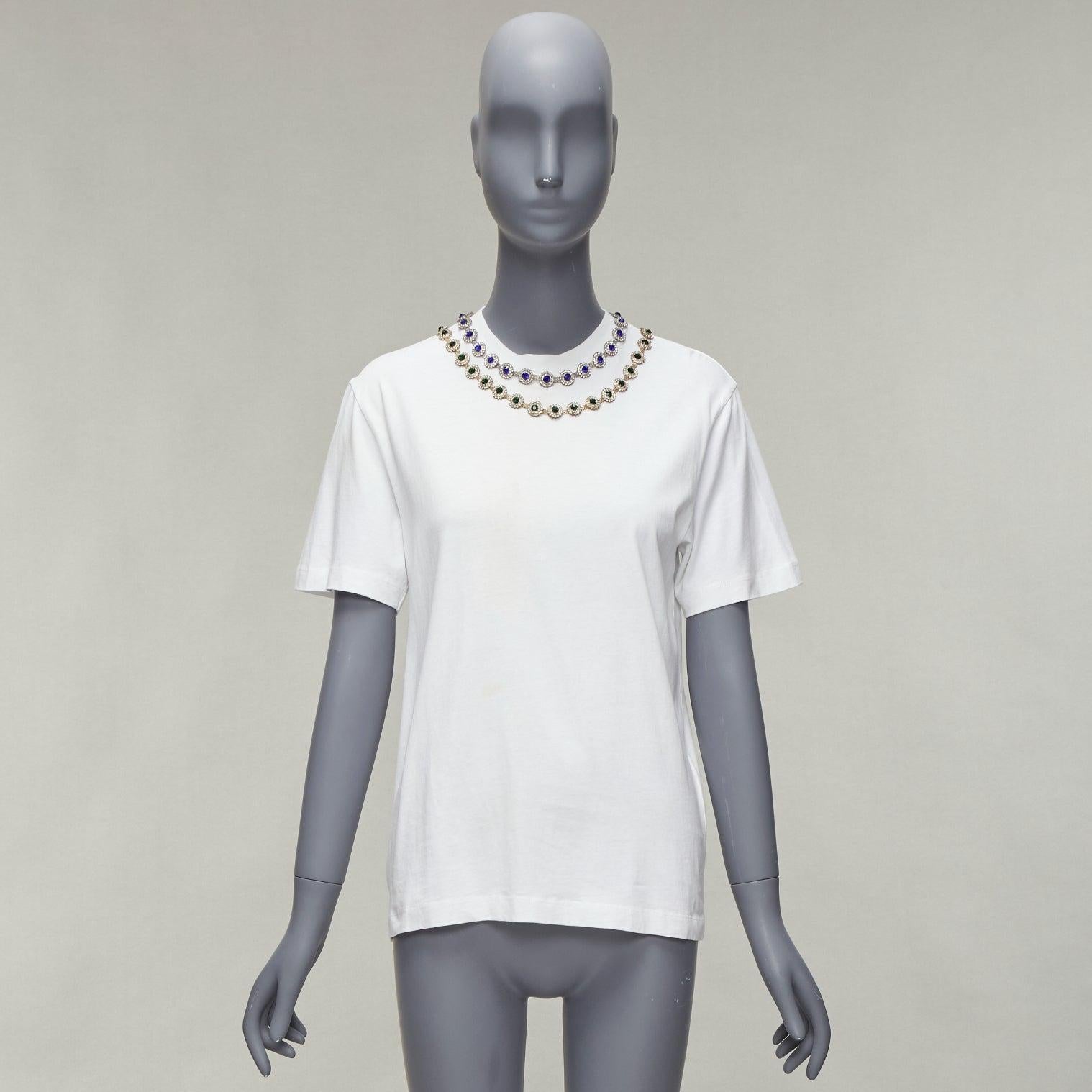 CHRISTOPHER KANE white cotton mixed rhinestone tromp loeil necklace white tshirt For Sale 6