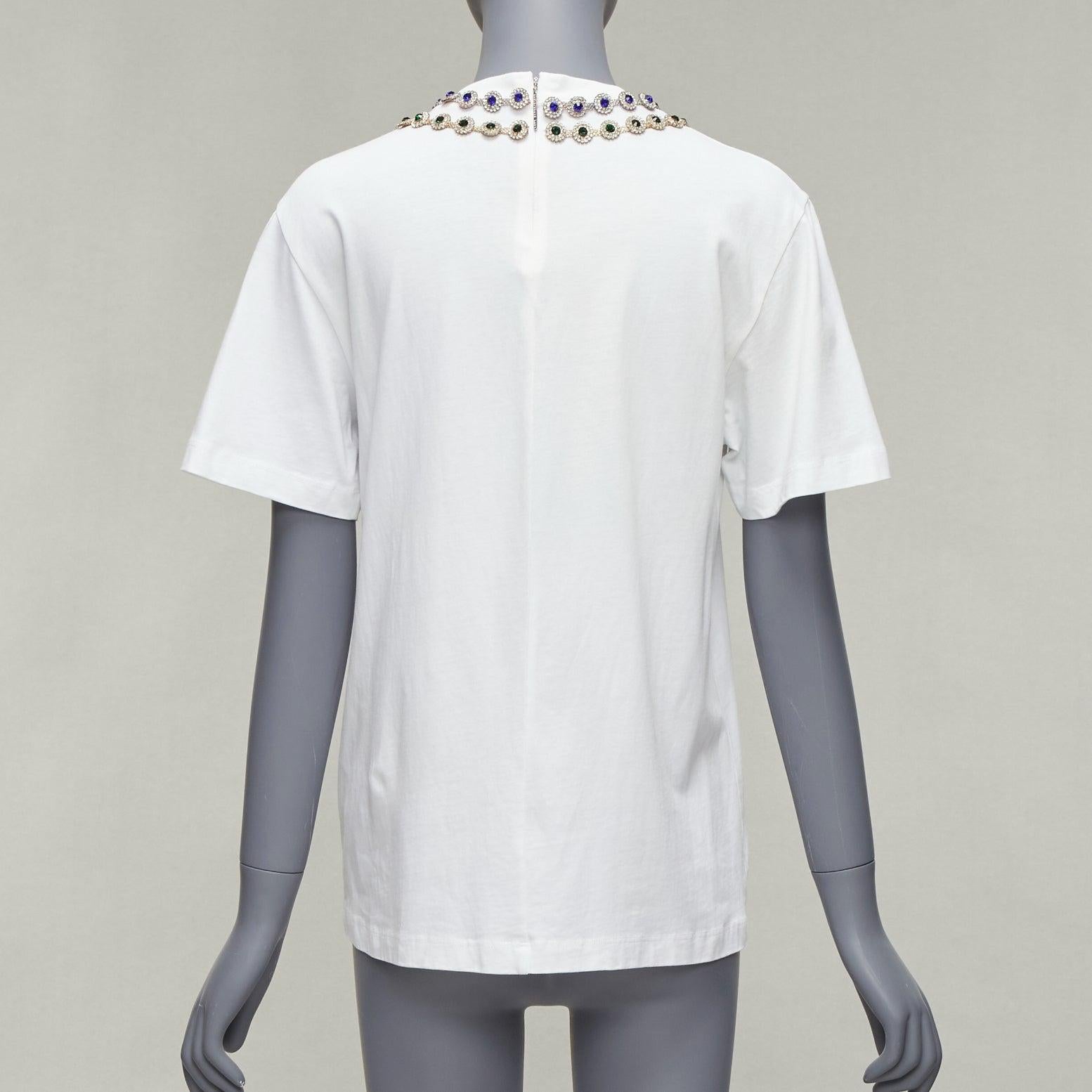 CHRISTOPHER KANE white cotton mixed rhinestone tromp loeil necklace white tshirt For Sale 1