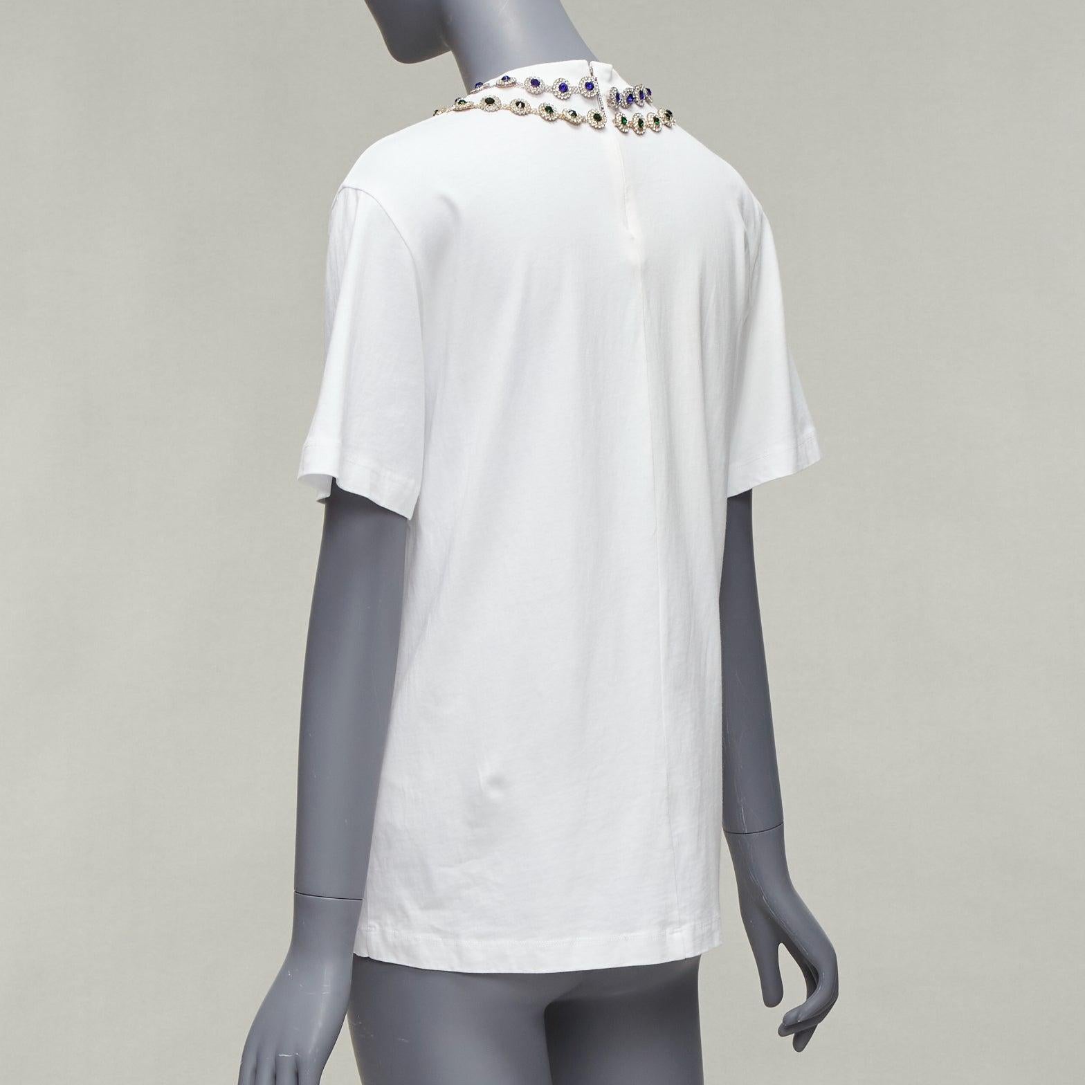 CHRISTOPHER KANE white cotton mixed rhinestone tromp loeil necklace white tshirt For Sale 2