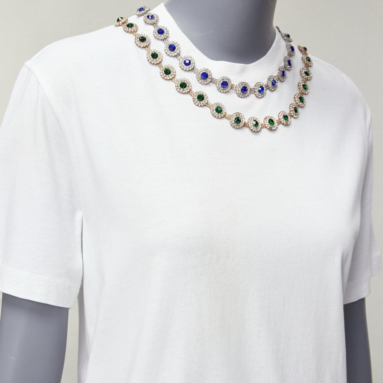 CHRISTOPHER KANE white cotton mixed rhinestone tromp loeil necklace white tshirt For Sale 3