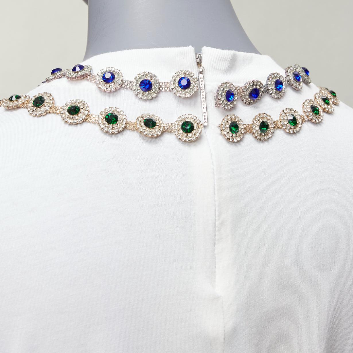 CHRISTOPHER KANE white cotton mixed rhinestone tromp loeil necklace white tshirt For Sale 4