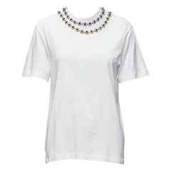 Christopher Kane - collana tromp loeil in cotone bianco misto a strass - tshirt bianca