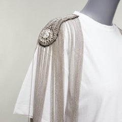 CHRISTOPHER KANE white military silver chain embellished shoulder tshirt XS