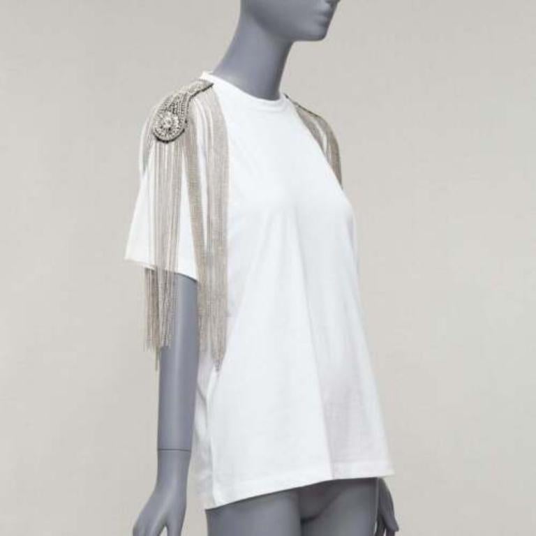 Gray CHRISTOPHER KANE white military silver chain embellished shoulder tshirt XS For Sale