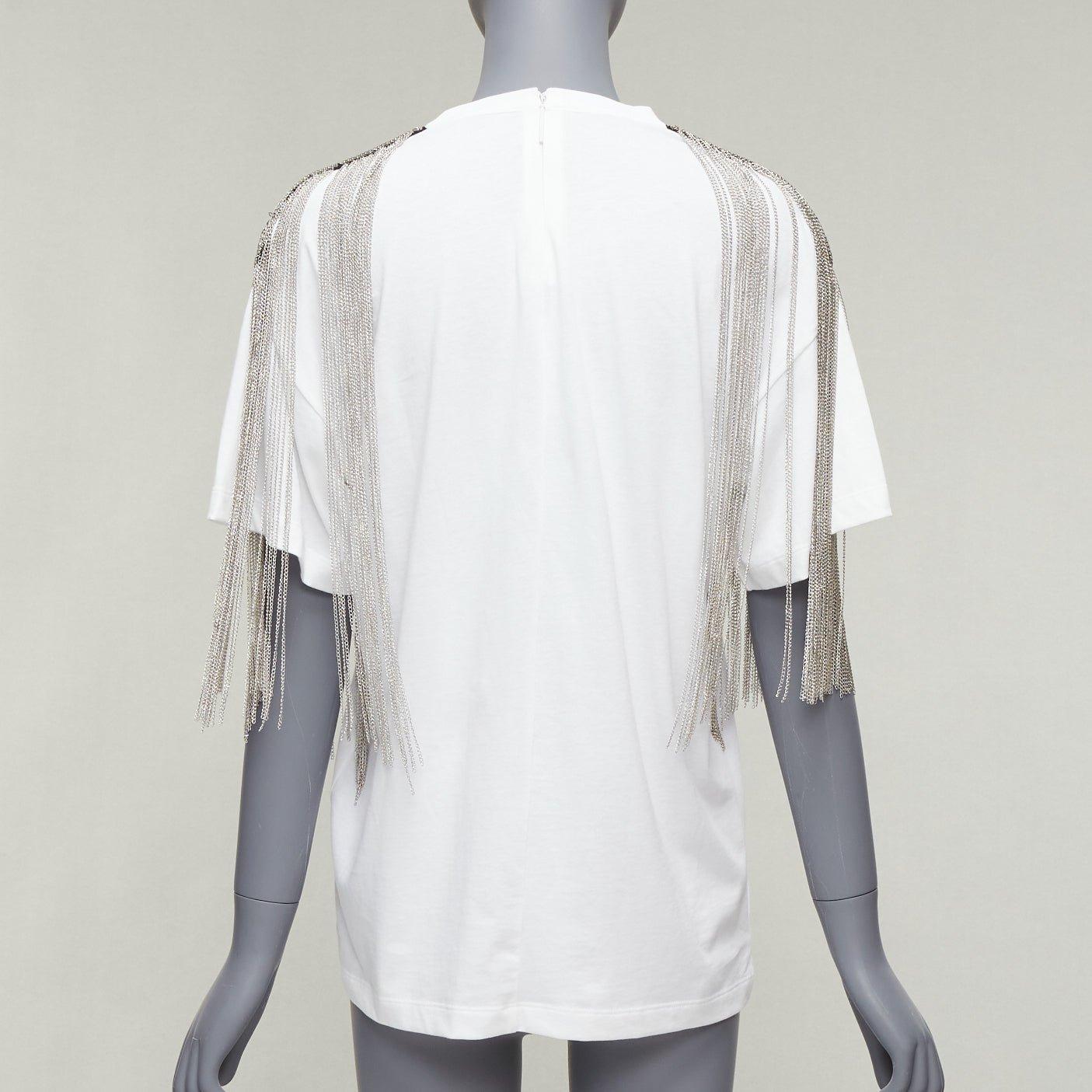 Women's CHRISTOPHER KANE white military silver chain embellished shoulder tshirt XS For Sale