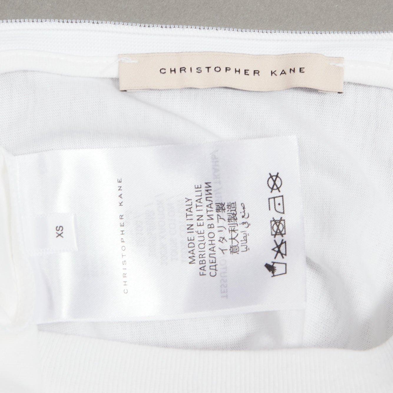 CHRISTOPHER KANE white military silver chain embellished shoulder tshirt XS 3