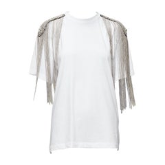 Christopher Kane, t-shirt a spalla bianca militare con catene d'argento XS