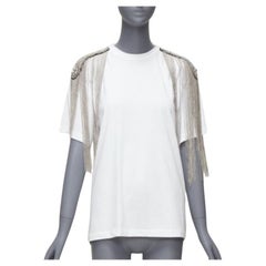 CHRISTOPHER KANE white military silver chain embellished shoulder tshirt XS
