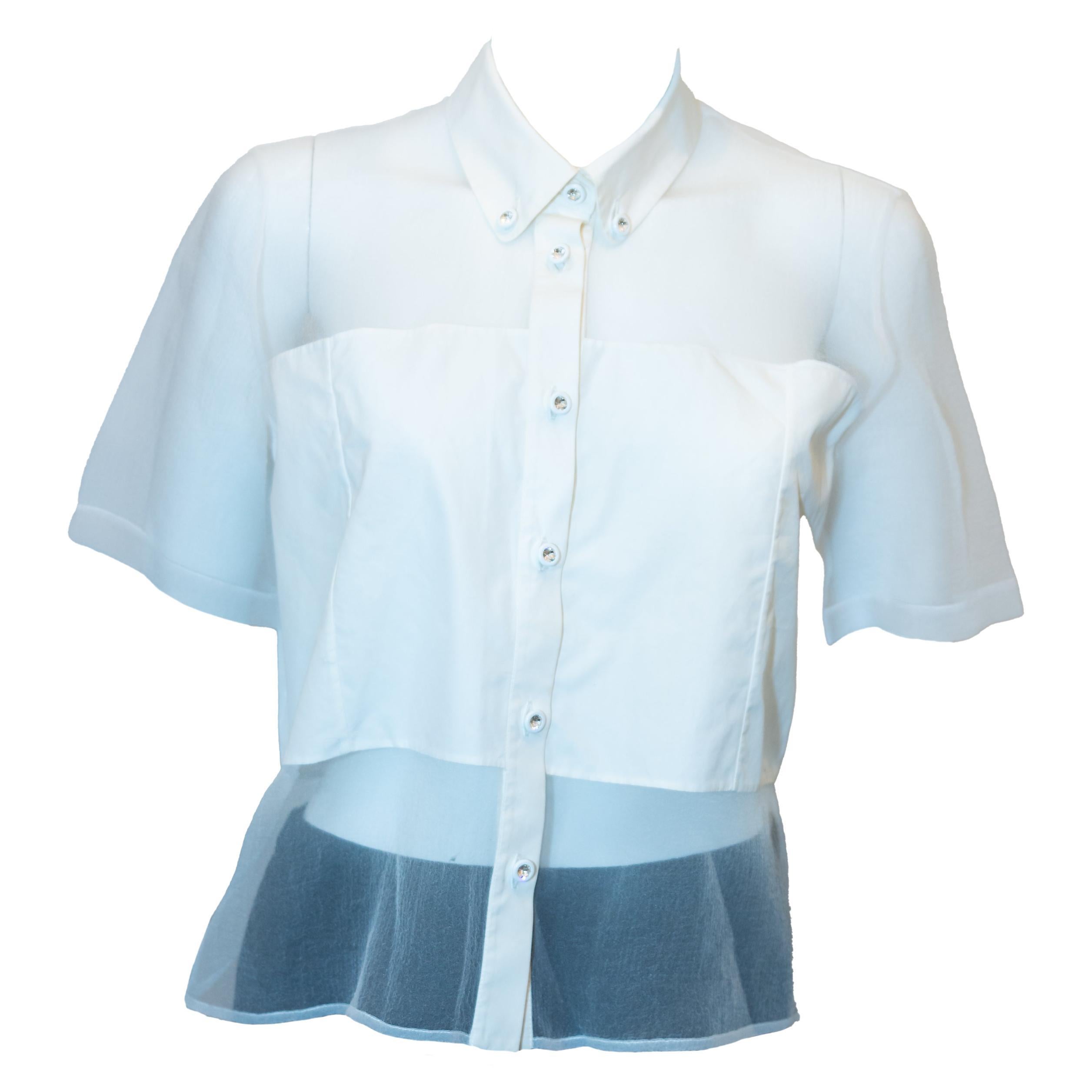 Christopher Kane - Chemise blanche avec panneaux transparents et boutons Swarovski en vente