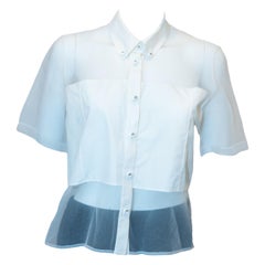Christopher Kane White Shirt with Sheer Panels and Swarovski Buttons