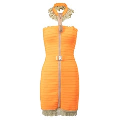 Christopher Kane Women's Orange Spring 2007 Lace Accent Bandage Dress