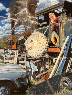 Rust des Appalaches - Scène rurale surréaliste, peinture à l'huile originale hyperréaliste