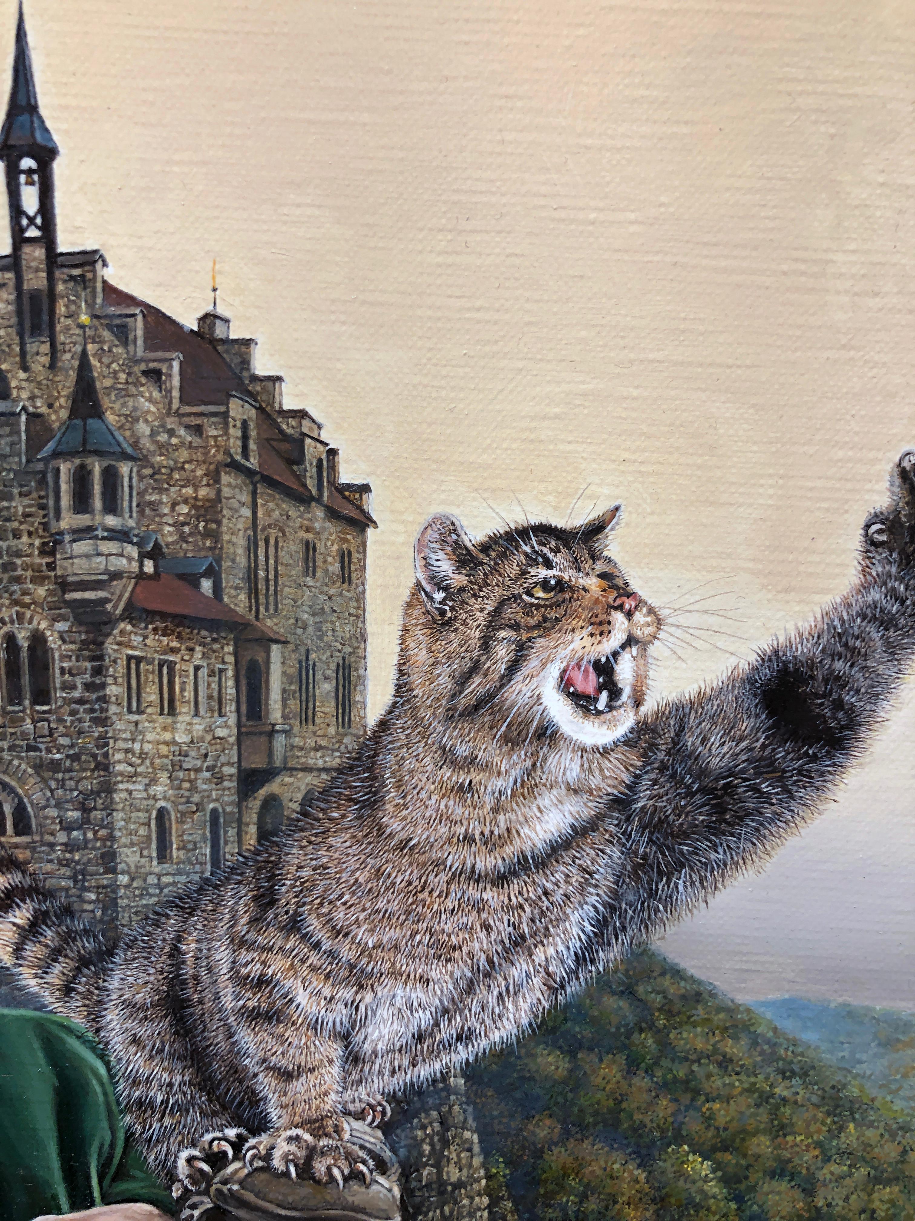 Cat as Catch Can -Surreal Painting, Cat, Medieval Falconry, Bat-Eared Elephant 1