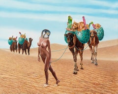 Coming Out of the Wasteland - Surreal Oil Painting with Nude Woman in the Desert