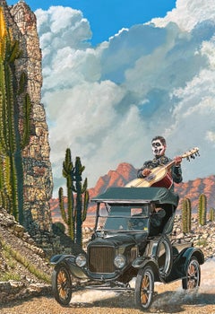 Desierto Desértico - Escena Rural Surrealista, Pintura al Óleo Original Hiperrealista