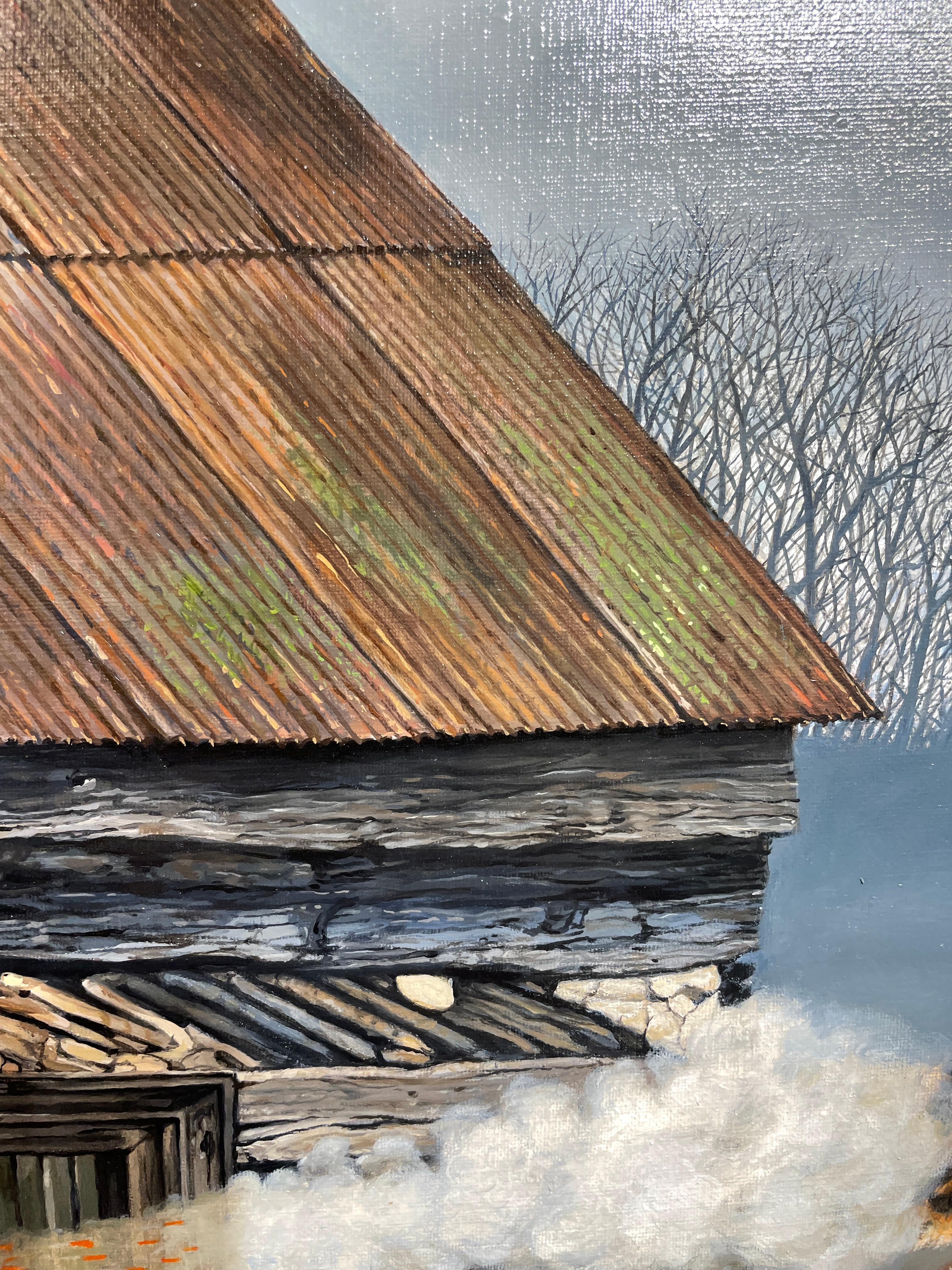 MusCATteer - Surreal Rural Scene, Hyper-realistic Original Oil Painting, Framed For Sale 3