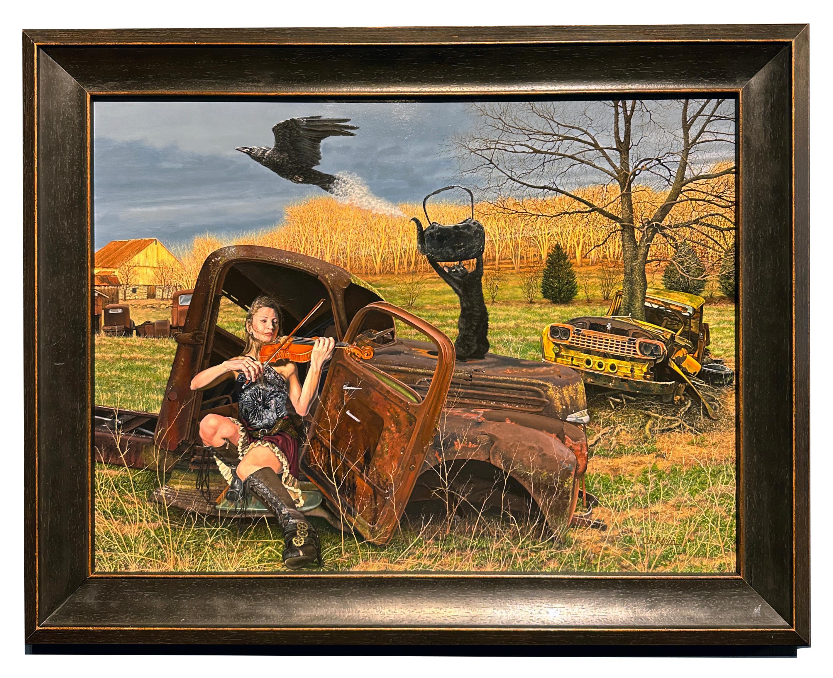 The Sound of the Changing Season - Surreal Rural Scene, Hyper-realistic - Painting by Christopher Klein