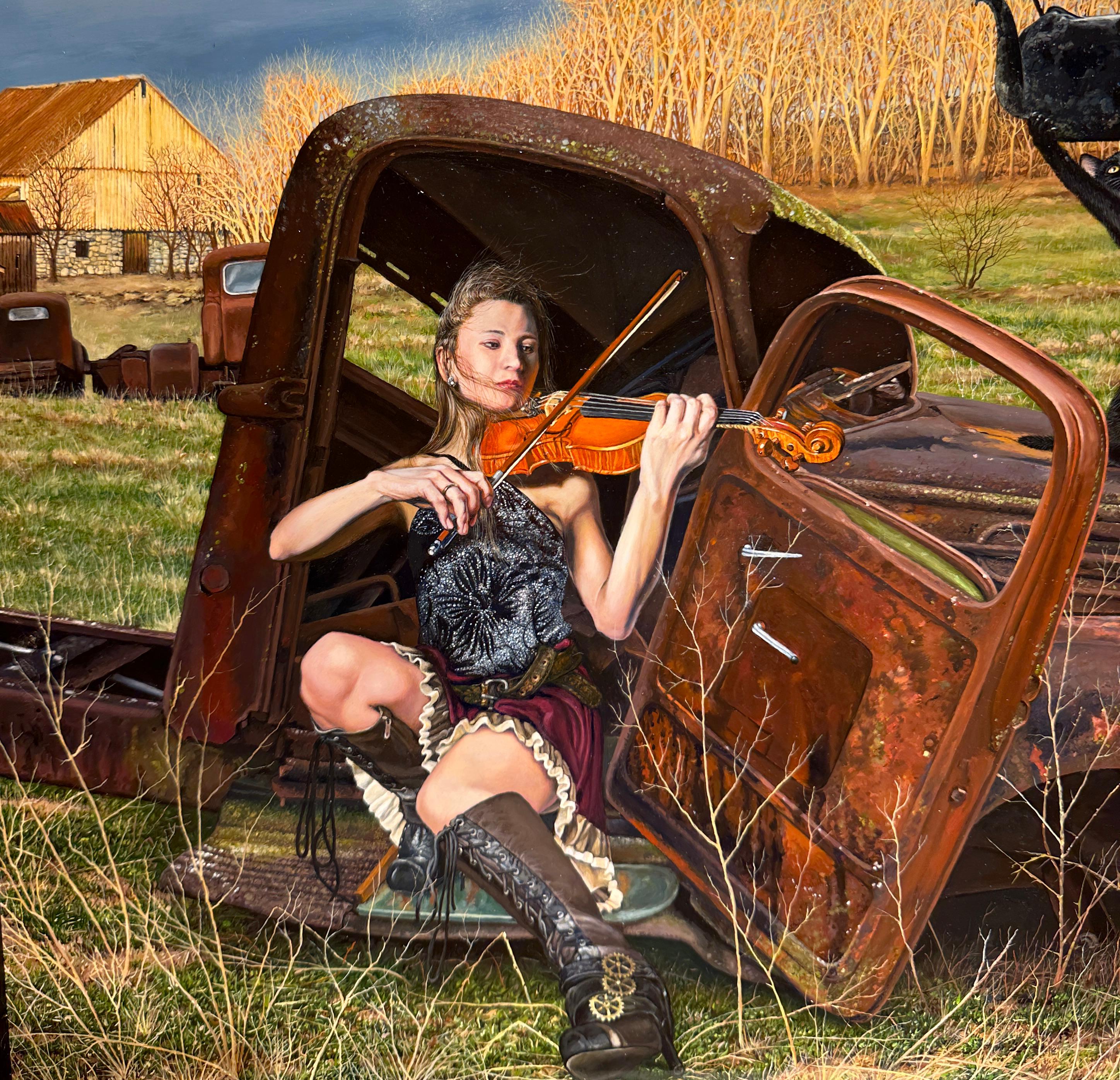 The Sound of the Changing Season - Scne rurale surraliste, hyperraliste - Surréalisme Painting par Christopher Klein