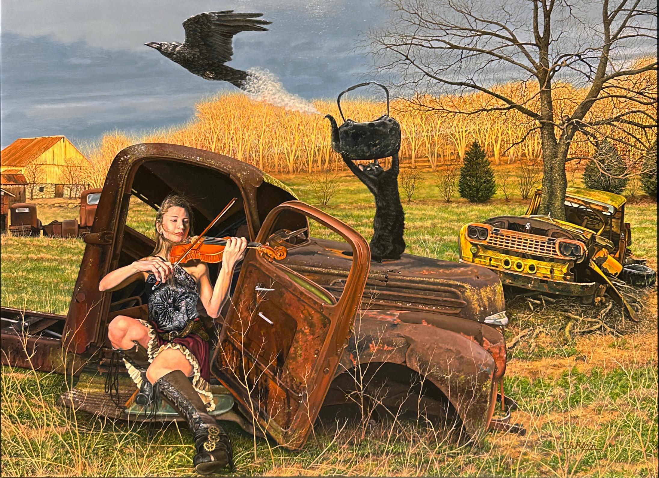 Christopher Klein Animal Painting - The Sound of the Changing Season - Surreal Rural Scene, Hyper-realistic
