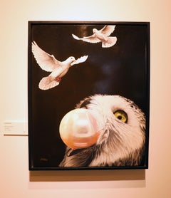Wisdom of Peace - Wise Owl, Pearl of Wisdom, and Peace Doves, Oil Painting