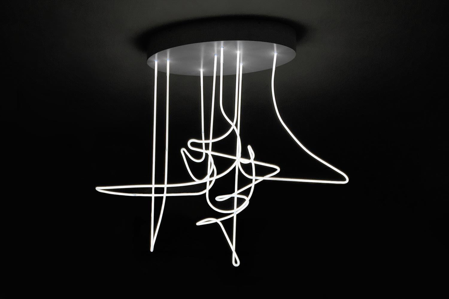 The Neon Line Study Series is a one-of-a-kind hand-sculpted hanging fixture that is based on a drawing Christopher Kreiling had been making since childhood. There is something other-worldly or intergalactic within the line that sometimes alludes to