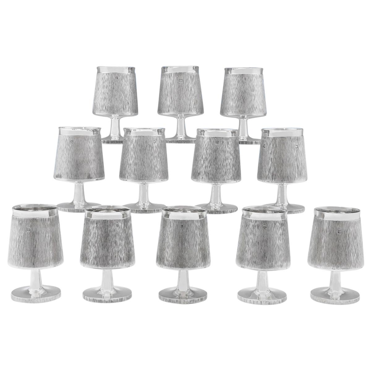 Christopher Lawrence Design Sterling Silver Mid-Century Modern Set of 12 Goblets
