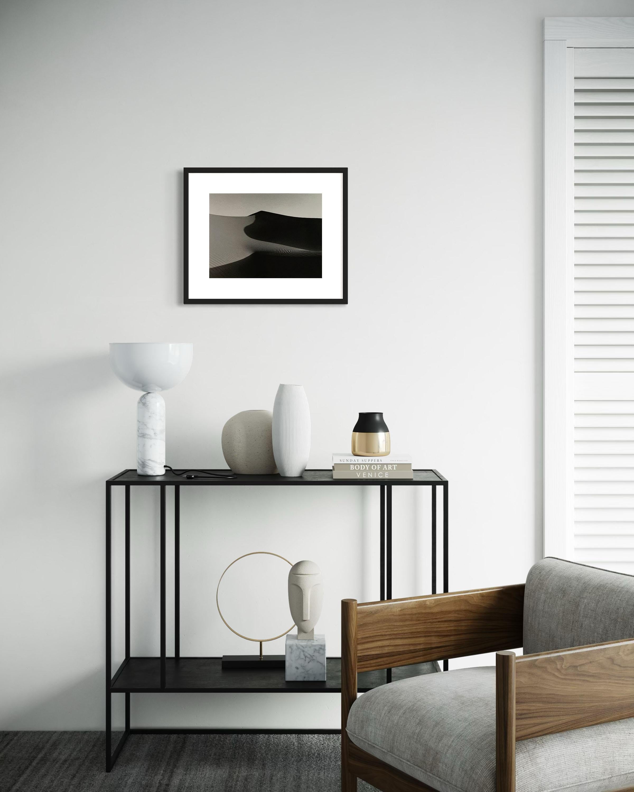 Ephemeral #1, Sand Dunes landscape, Silver Gelatin Print, Custom framed - Abstract Geometric Photograph by Christopher M Shackleton