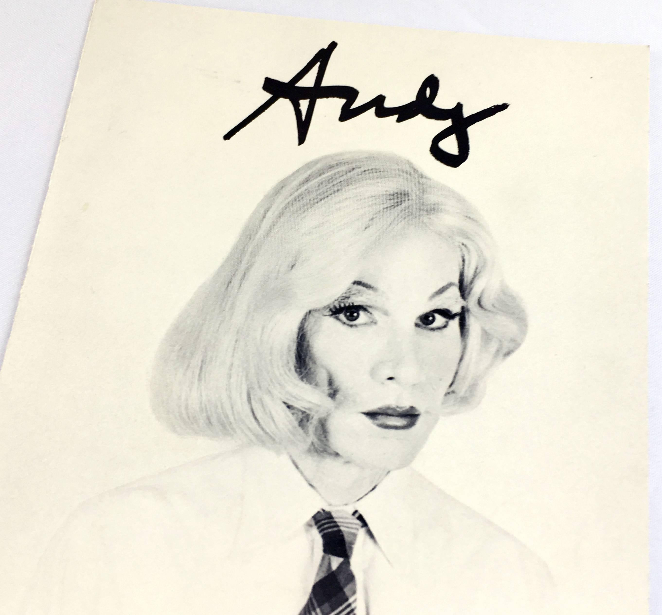 Andy Warhol In Drag (vintage Warhol announcement)  - Photograph by Christopher Makos