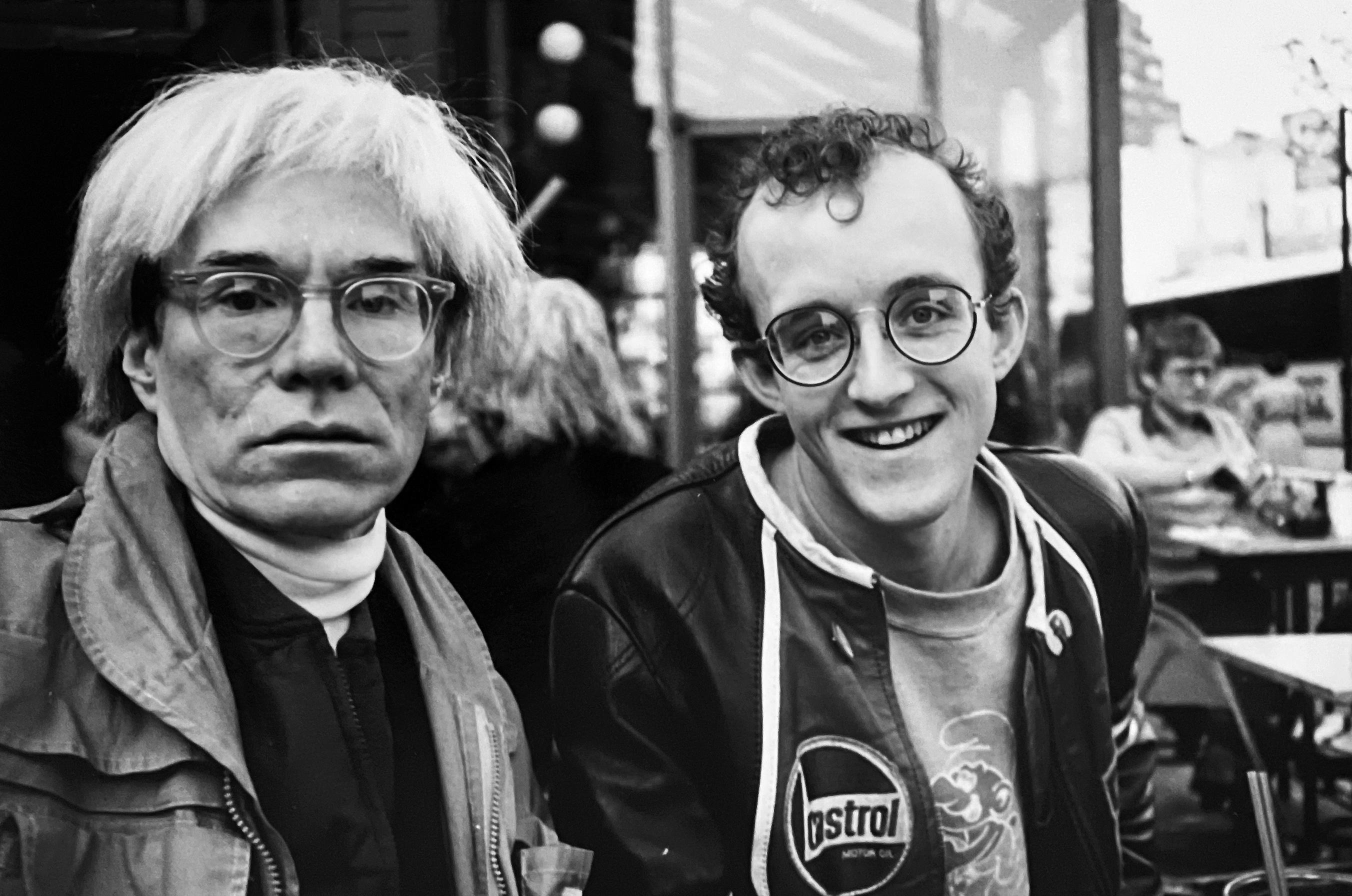 Andy Warhol with Keith Haring, Black and White Photography of Famous Artists For Sale 1