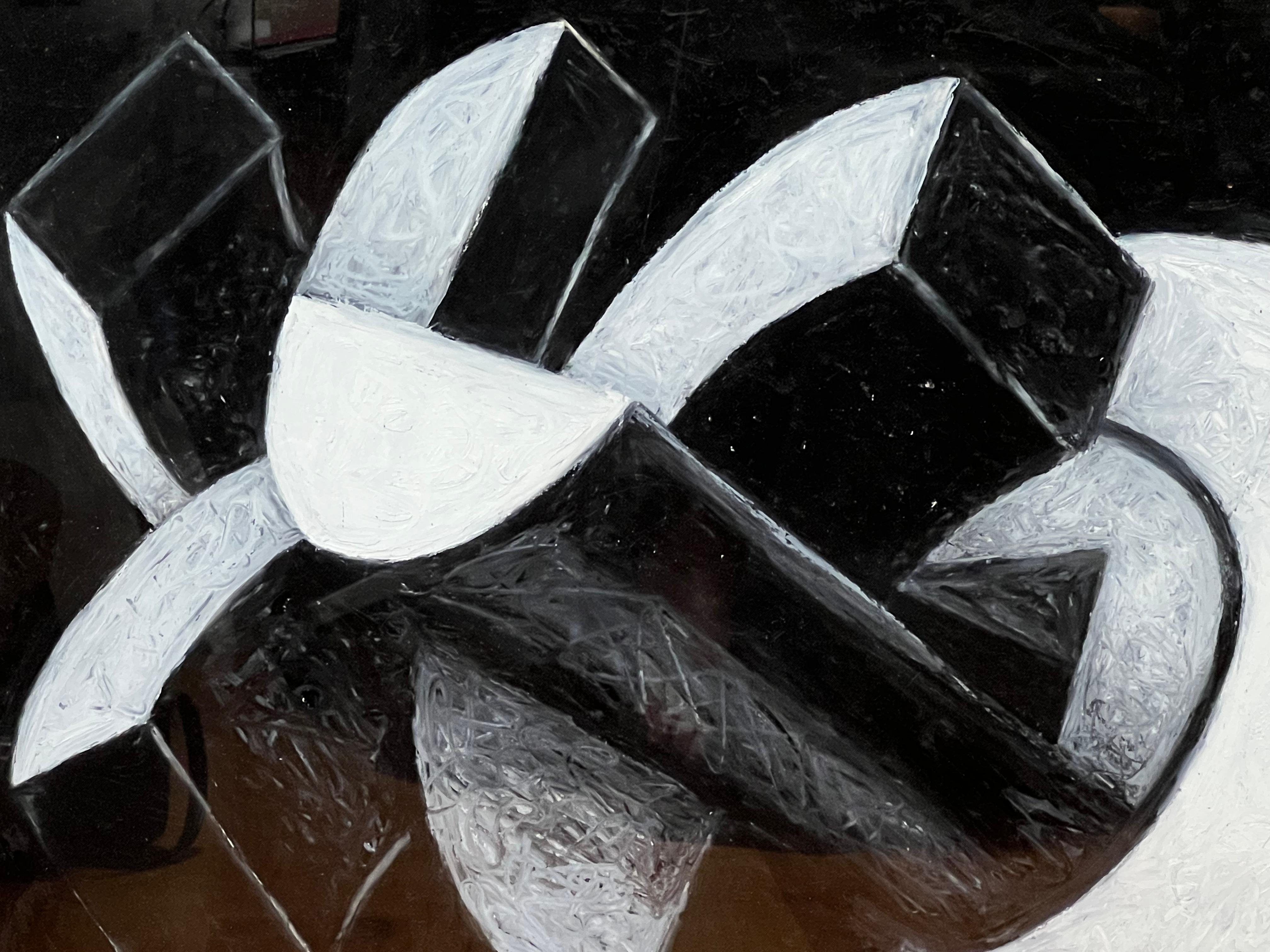 Abstrakte dreidimensionale geometrische Schwarz-Weiß-Geometrie von Christopher Mark Brennan im Angebot 1