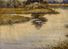 Antique Impressionist English River Landscape - Original Oil Painting, Signed