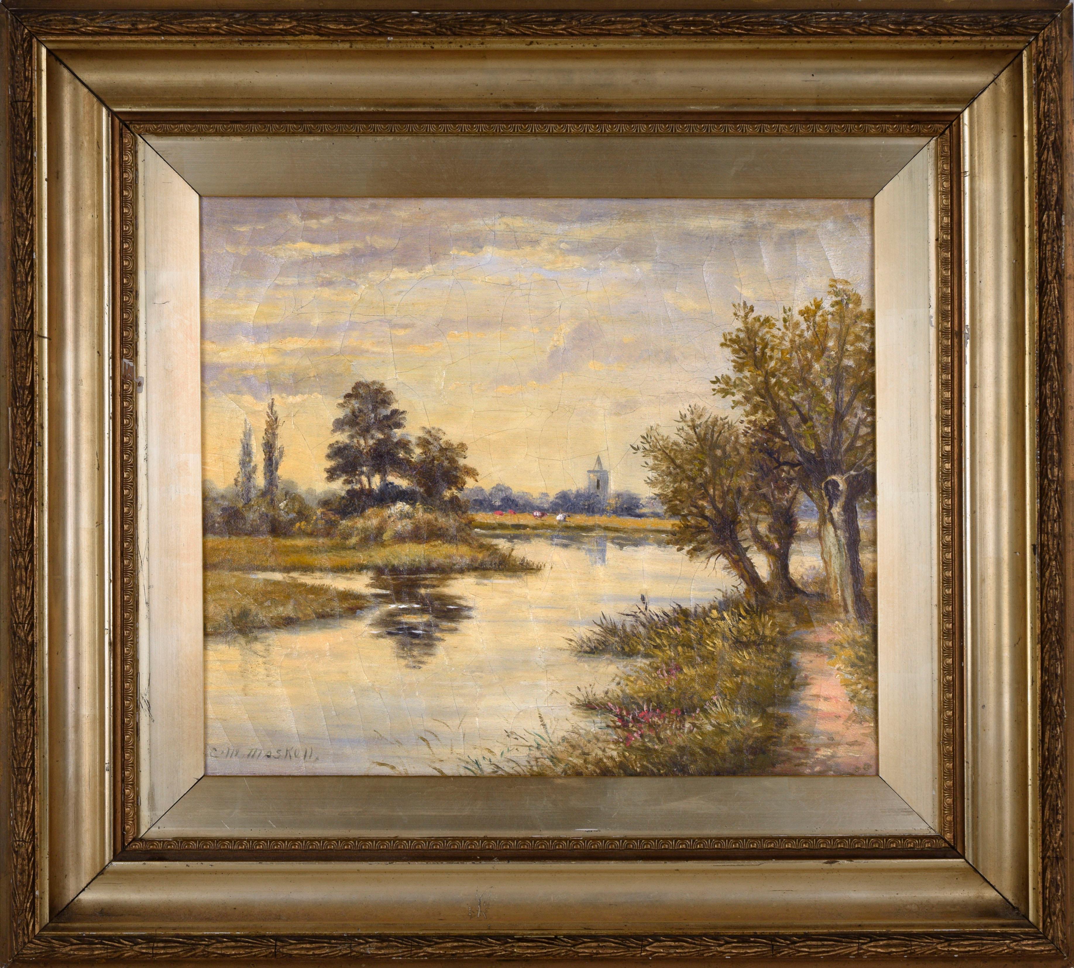 Antique Impressionist English River Landscape - Original Oil Painting, Signed