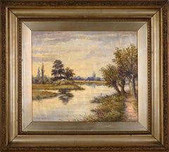 Antique Impressionist English River Landscape - Original Oil Painting, Signed