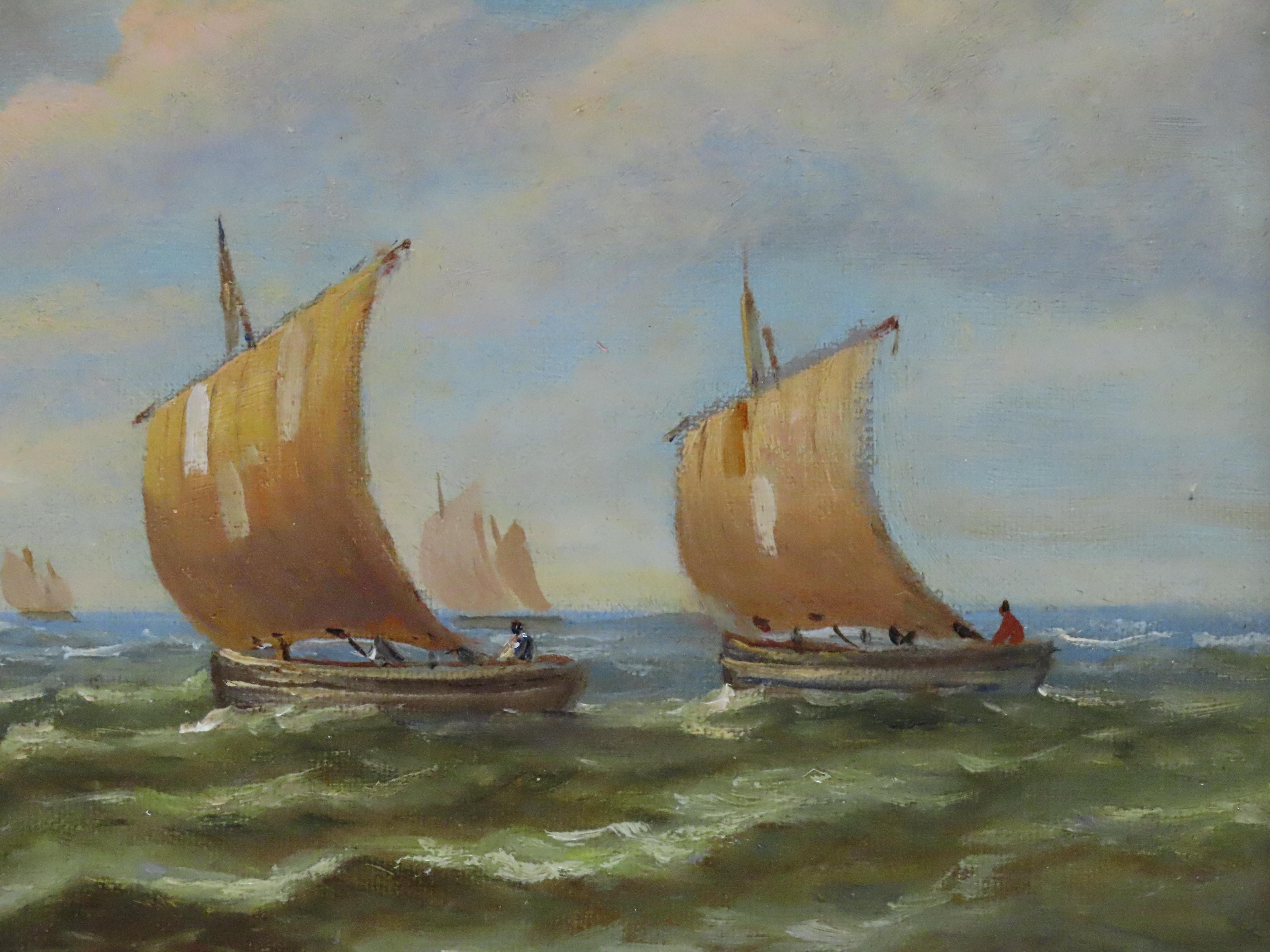 Paar Ölgemälde auf Karton, Christopher Mark Maskell. „A Suffolk Fishing Fleet“ im Angebot 12