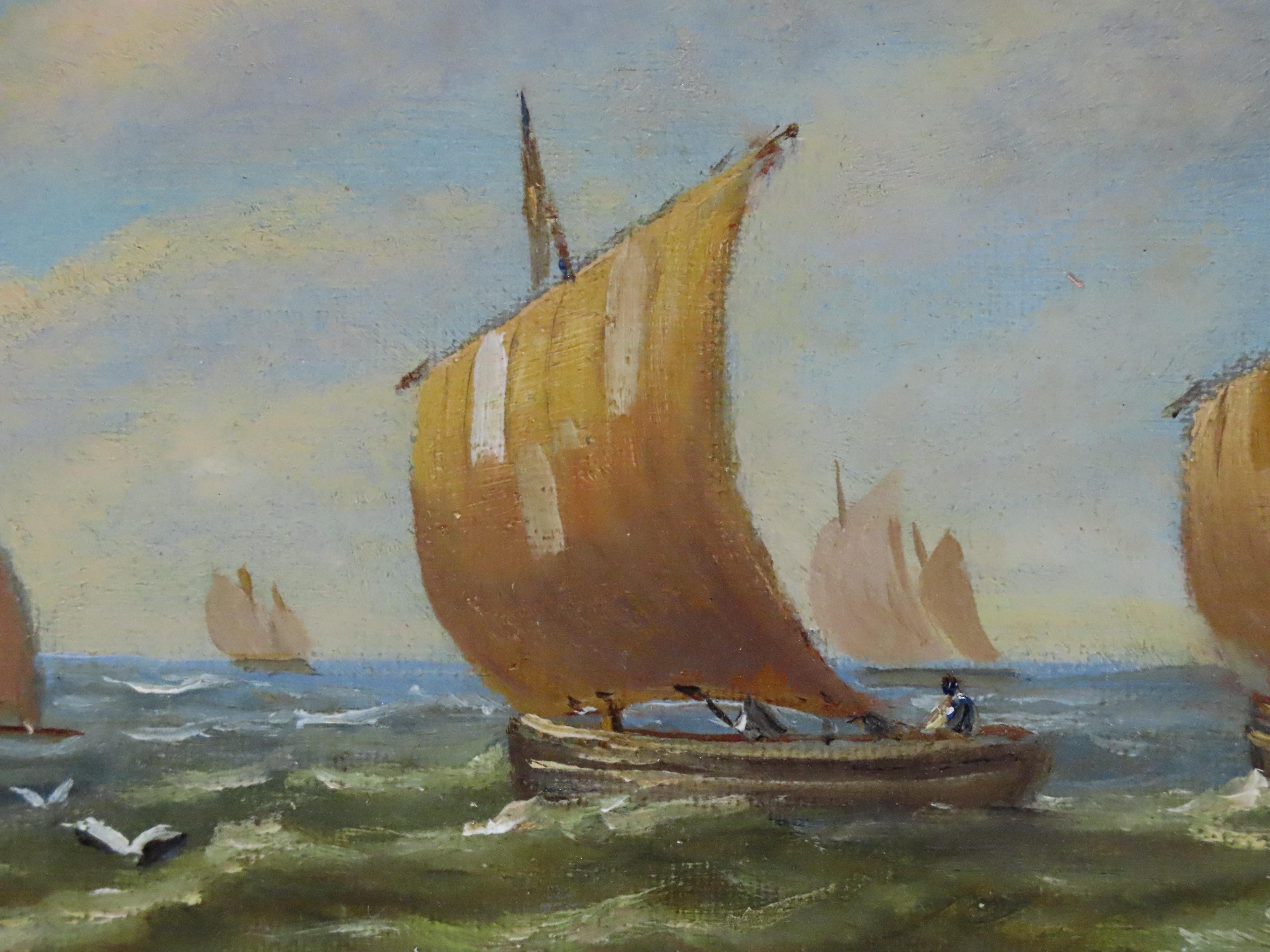 Paar Ölgemälde auf Karton, Christopher Mark Maskell. „A Suffolk Fishing Fleet“ im Angebot 13