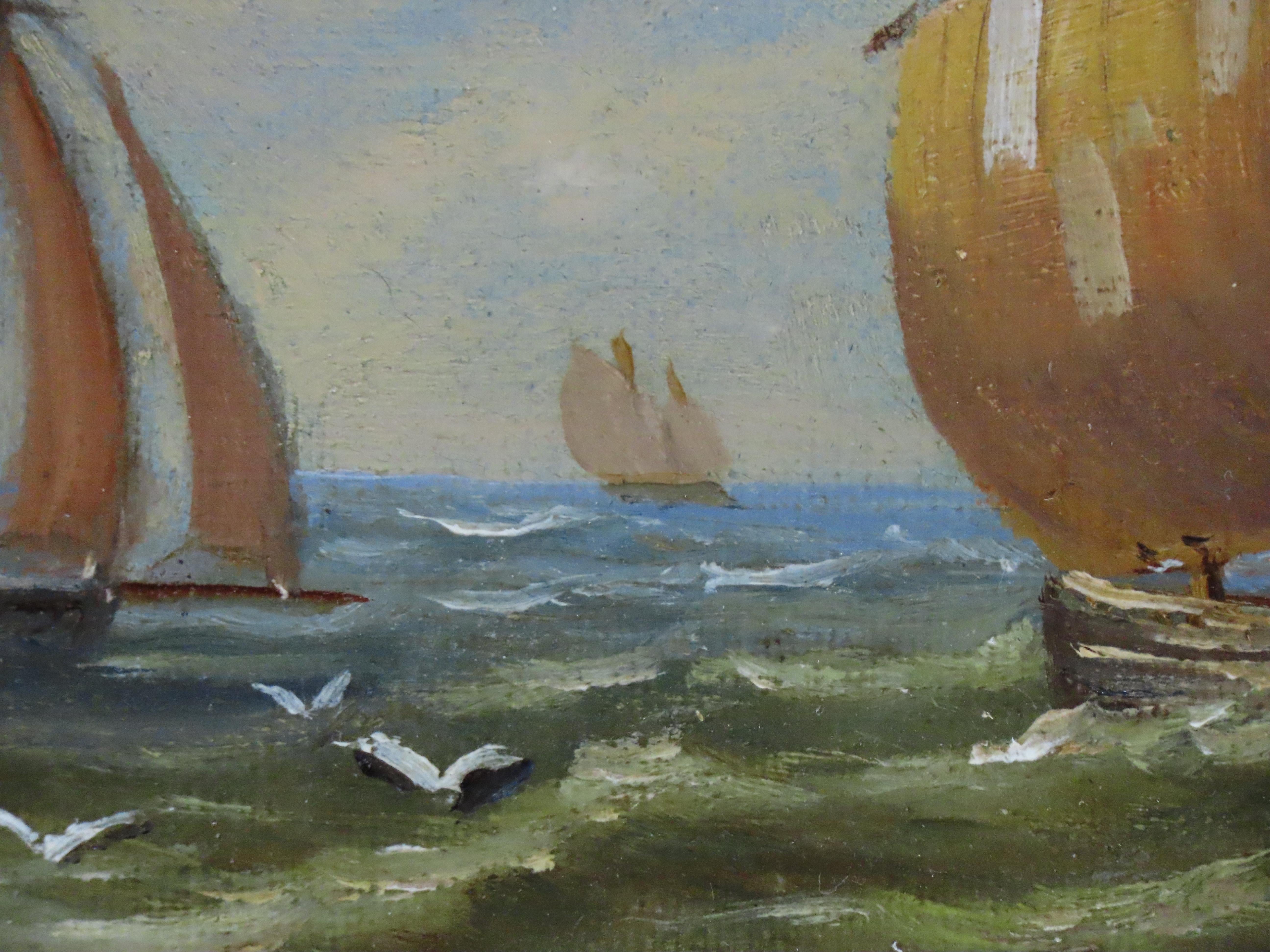 Paar Ölgemälde auf Karton, Christopher Mark Maskell. „A Suffolk Fishing Fleet“ im Angebot 14