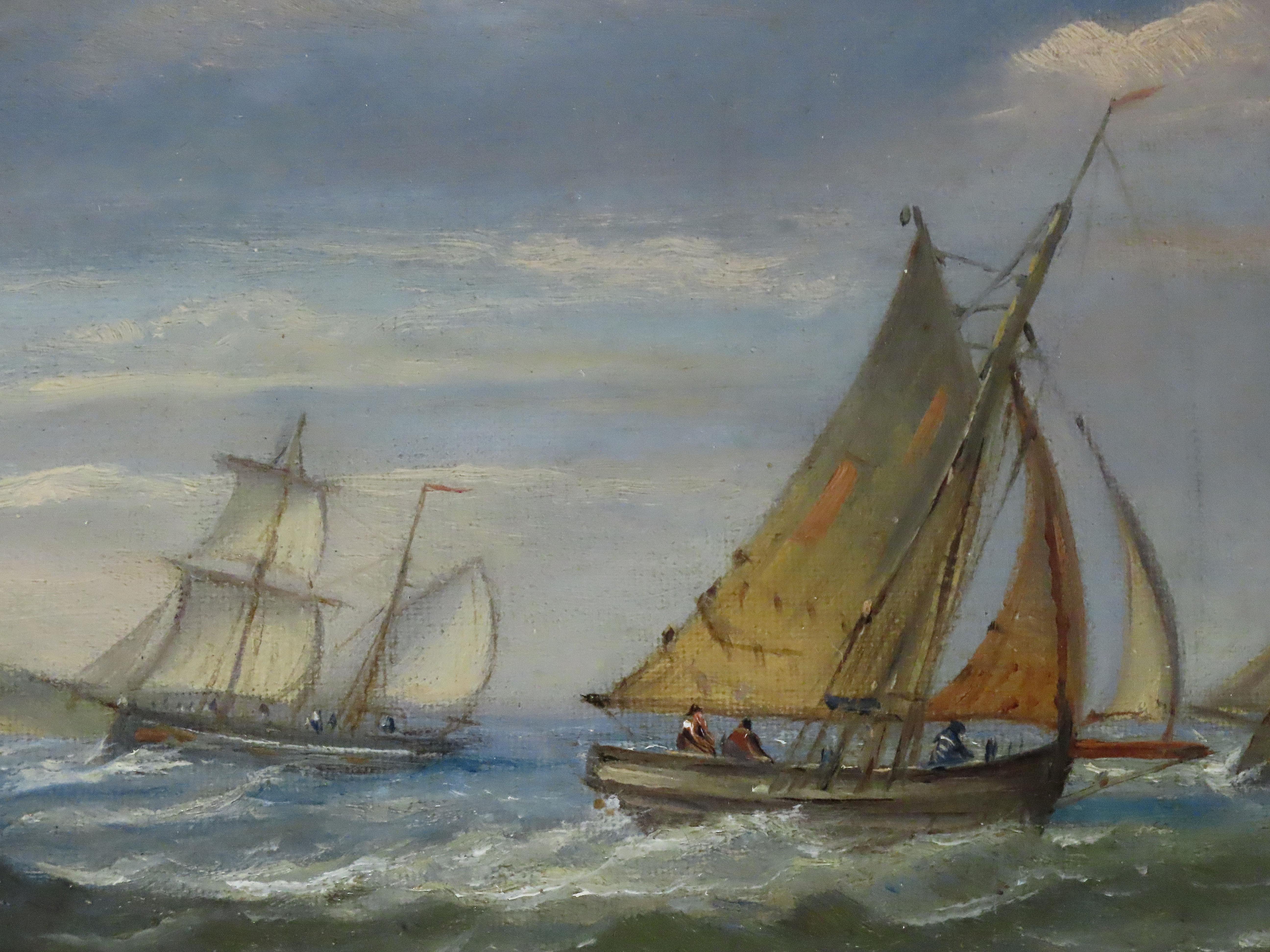 Paar Ölgemälde auf Karton, Christopher Mark Maskell. „A Suffolk Fishing Fleet“ im Angebot 5
