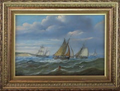 Pareja de Óleos sobre tabla, Christopher Mark Maskell. "Una flota pesquera de Suffolk"
