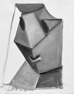 Head of Woman Oil Painting, Abstract Style, Signed, 14x11 in, 2018