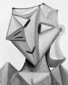 Head of Woman Portrait Painting, Monochromatic, Abstract, Signed, 20x16, 2017